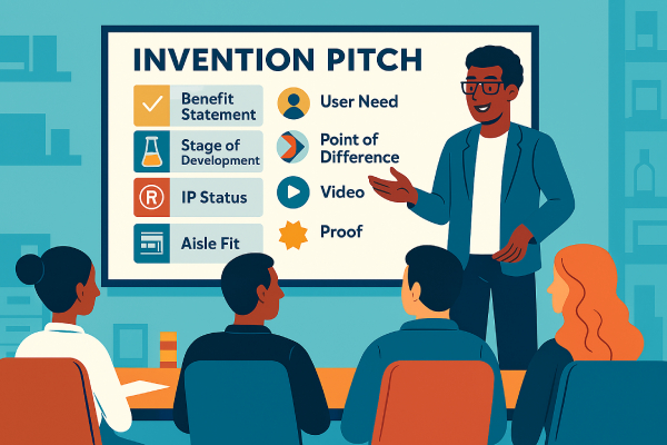 Illustration of a product developer pitching to investors using best practices